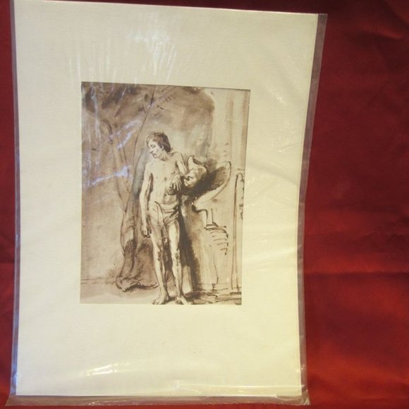 VTG 60'S PRINT BY SHERWOOD PUBLISHERS REMBRANDT "STANDING MALE NUDE"